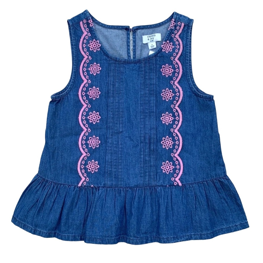 Crown & Ivy Girls Sleeveless Embroidered Peplum Top Size S